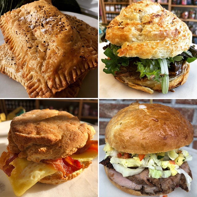 croissants, brioche, breakfast and savory bakery items, sandwiches featured weekly