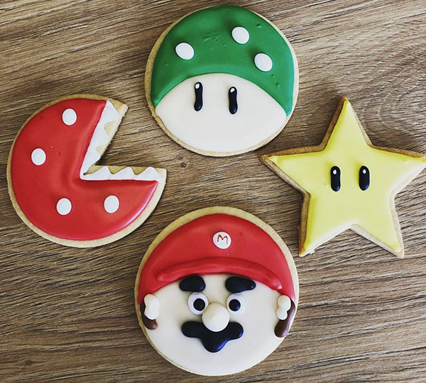 mario brothers video game themed iced cookies